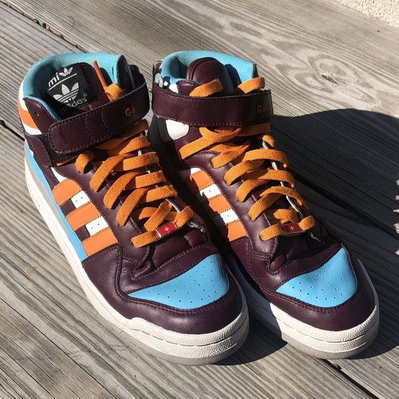 Adidas Mi Custom Forum Mid Size Womens 8.0 Medium Fit Wine Orange Sky Blue (G6) - Picture 9 of 12